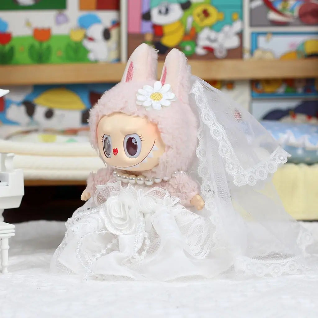 Labubu Wedding Dress Outfit 17cm – Doll Clothes & Pendant