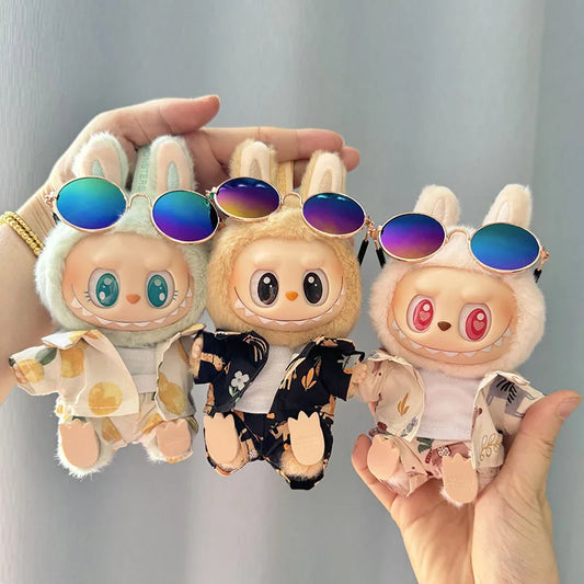 Hawaii Luxury Outfit for Labubu V1 V2 – Beach Suit with Glasses & Shoes